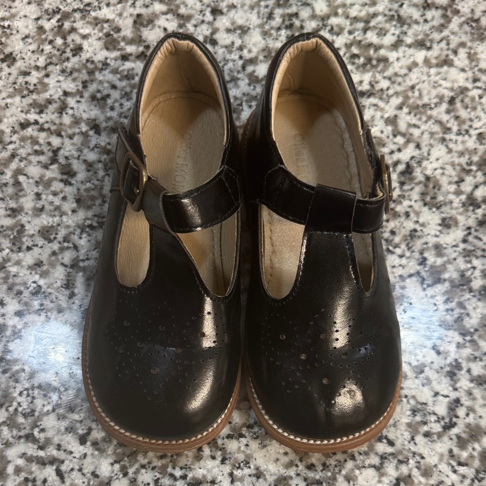 Girls Black T‑Strap Dress Shoes